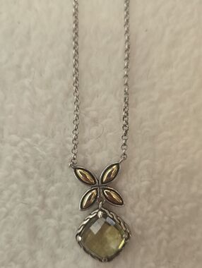 John Hardy Silver Necklace with Gold-Tone Petal Accents and Light Green Gem